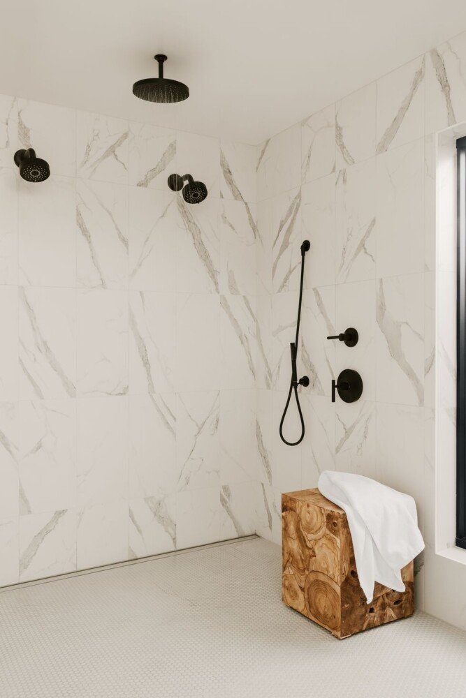 Open Shower In Marble-Style Composite Quartz (photo Credit Joshua Smith)